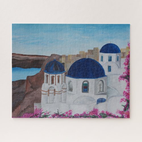 Santorini Greece Blue Dome Church Jigsaw Puzzle