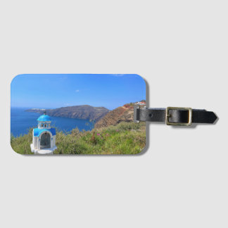 Santorini Greece Blue Domed Church  Luggage Tag