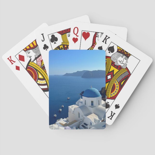 Santorini Greece Blue Domed Church Photograph Poker Cards (Back)