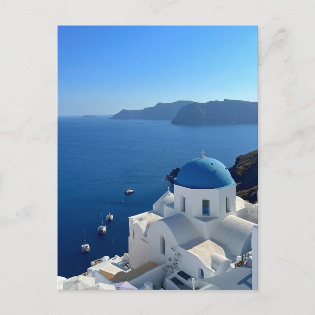 Santorini Greece Blue Domed Church Photograph Postcard (Front)