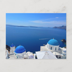 Santorini Greece Blue Domed Church Photograph Postcard