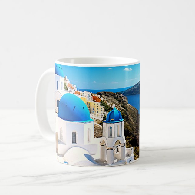 Santorini, Greece Blue Domes Coffee Mug (Front Left)