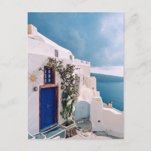 Santorini Greece _ blue door at santorini greece T Postcard