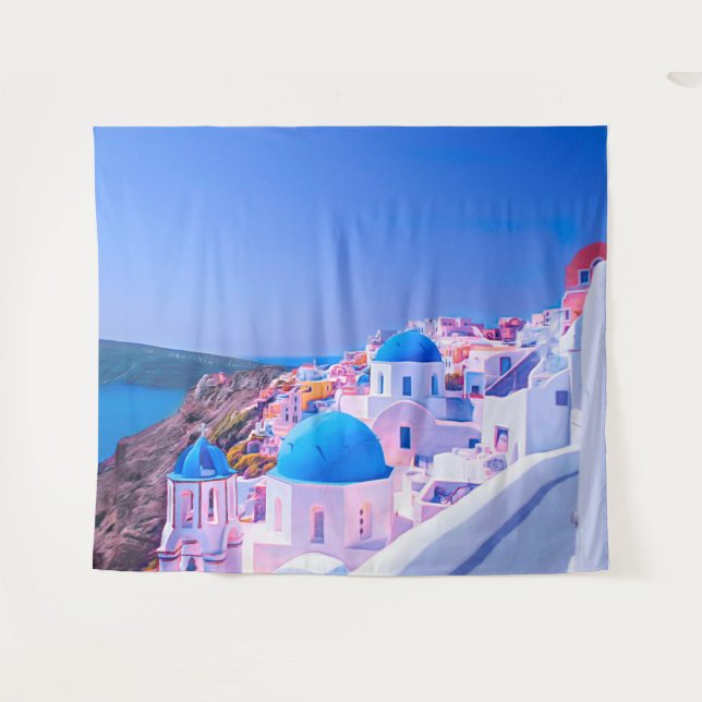 Santorini Greece Blue Island Photo Booth Backdrop (Front (Horizontal))