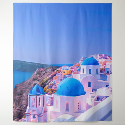 Santorini Greece Blue Island Photo Booth Backdrop