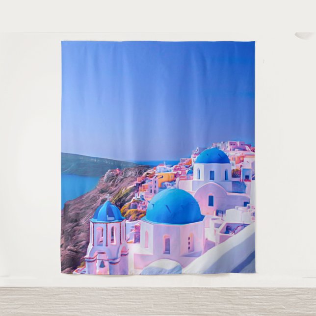 Santorini Greece Blue Island Photo Booth Backdrop (Front)