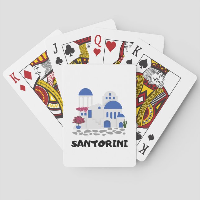 Santorini Greece Blue Roof Building  Poker Cards (Back)