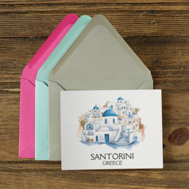Santorini Greece Blue Roof Buildings Architecture Postcard (Santorini Greece Travel Illustration postcard)