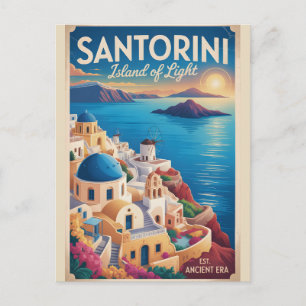 Santorini Greece Cityscape Retro Travel Postcard