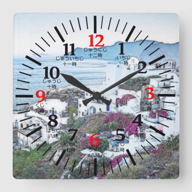 Santorini, Greece Clock in English & Japanese (Front)