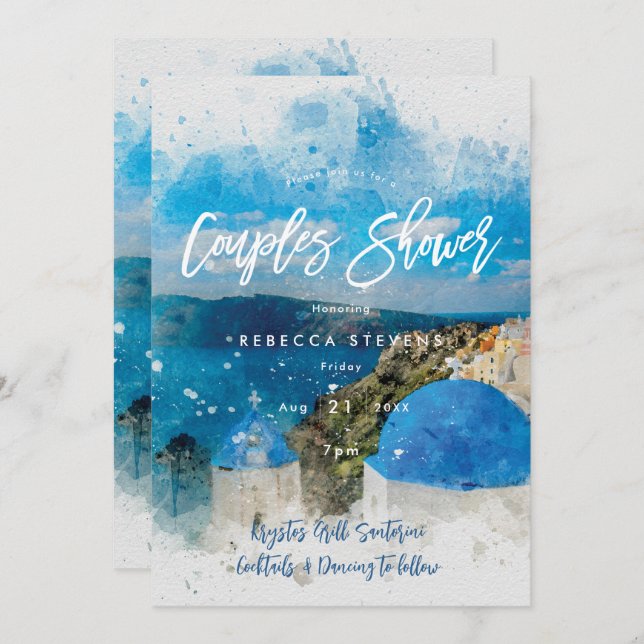 Santorini Greece couples shower invitation (Front/Back)
