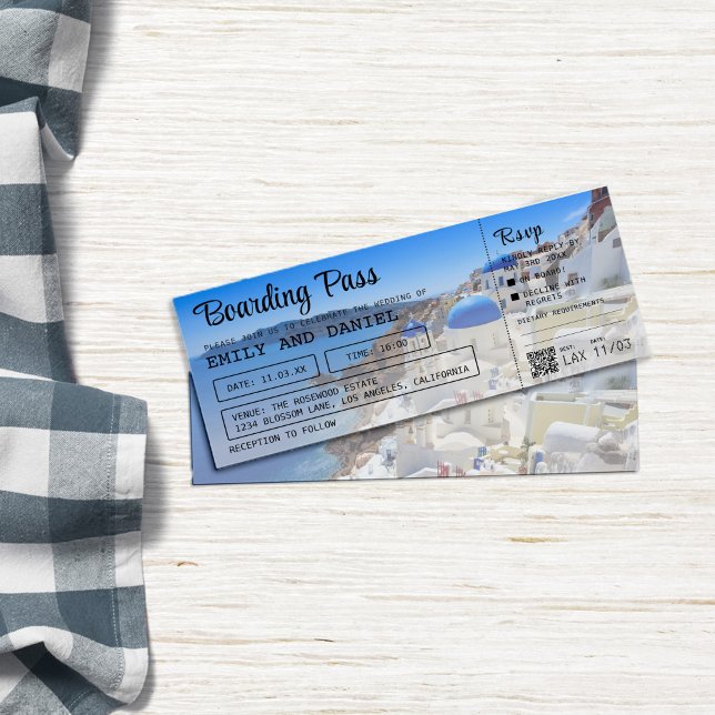Santorini Greece Destination Boarding Pass Wedding Invitation (Creator Uploaded)