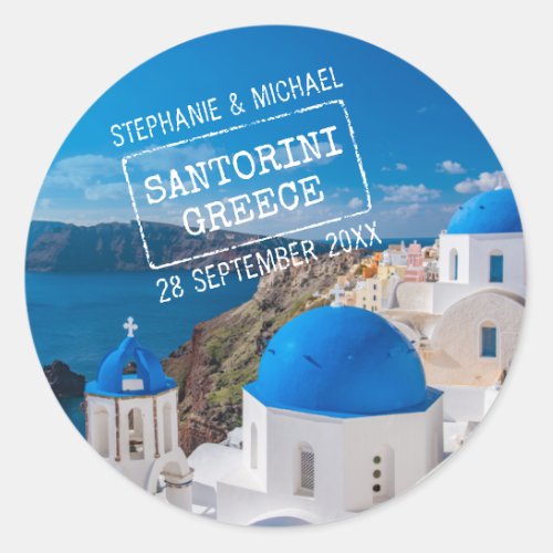 Santorini Greece Destination Custom Passport Stamp Classic Round Sticker