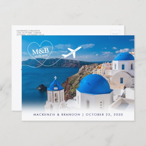 Santorini Greece Destination Wedding Save the Date Announcement Postcard