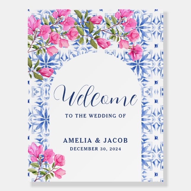 Santorini Greece Destination Wedding Welcome sign (Front)