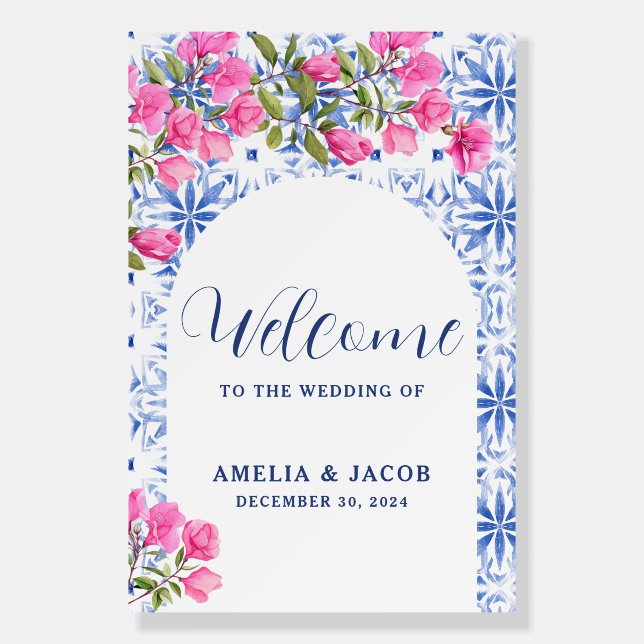 Santorini Greece Destination Wedding Welcome sign (Front)