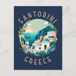 Santorini Greece Distressed Circle Postcard