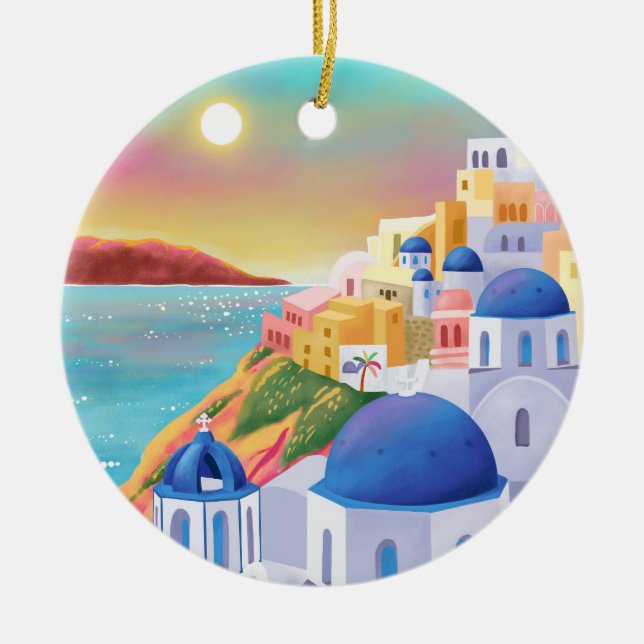 Santorini Greece Europe Art Destination Travel Ceramic Ornament (Front)