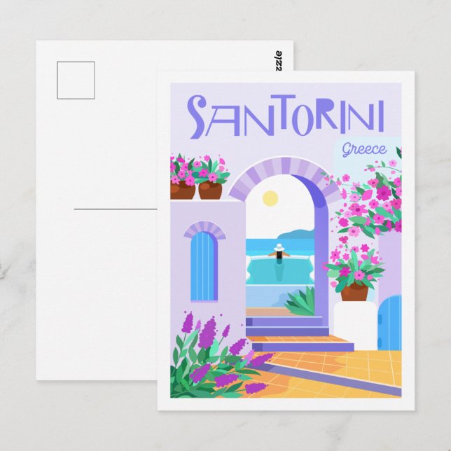 Santorini Greece Famous Travel Place Illustration Postcard (Front/Back)