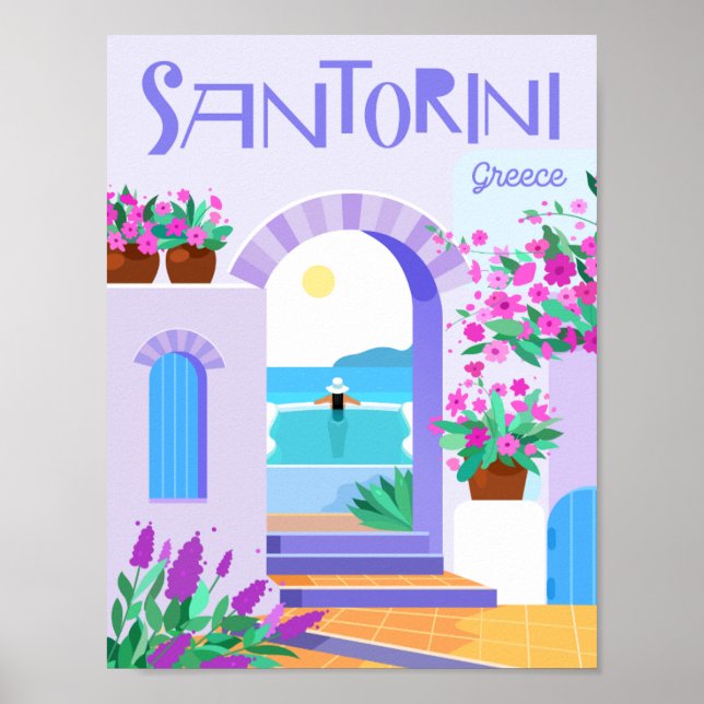 Santorini Greece Famous Travel Place Illustration Poster (Front)