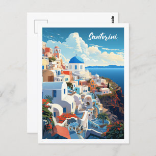 Santorini Greece Famous Vintage Travel Place Postcard