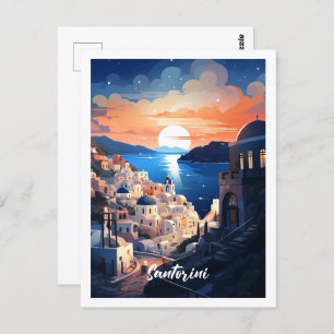 Santorini Greece Famous Vintage Travel Place Postcard
