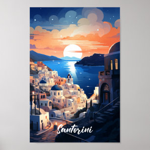 Santorini Greece Famous Vintage Travel Place Poster
