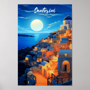 Santorini Greece Famous Vintage Travel Place Poster