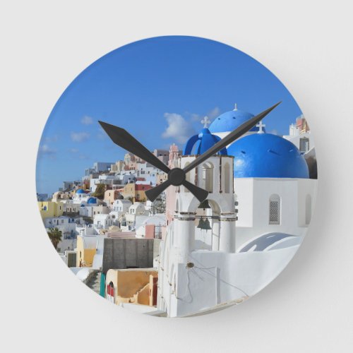 Santorini Greece       Gel Mouse Pad Gift Box Silv Round Clock