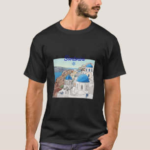 Santorini Greece Greek Flag Vacation Art Blue Dome T-Shirt