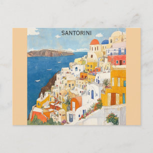 Santorini Greece Greek Watercolor Travel Postcard