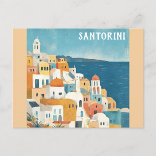 Santorini Greece Greek Watercolor Travel Postcard