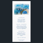 Santorini, Greece greek wedding menu cards<br><div class="desc">Beautiful menu card with a watercolour scene of Santorini, Greece and matching image on the reverse.. Easy to edit or delete the available text fields to personalize the information with your own, to create a professional and custom menu. Matching items available, please visit my shop now to see the full...</div>