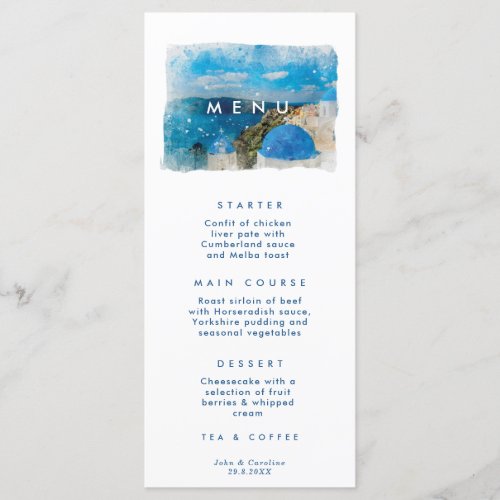 Santorini Greece greek wedding menu cards