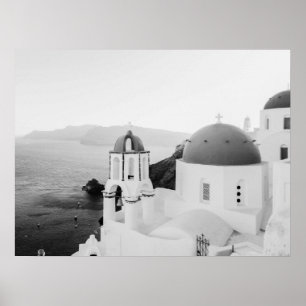 Santorini Greece Iconic Domed Churches Sea View Poster