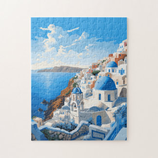 Santorini Greece Iconic Island Travel Art Vintage  Jigsaw Puzzle