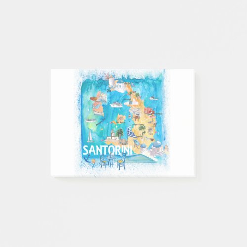 Santorini Greece Illustrated Map with Main Roads Post_it Notes