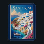 Santorini Greece Illustration Travel Art Vintage Magnet<br><div class="desc">Santorini retro vector travel design. Santorini,  the jewel of the Cyclades,  is world-renowned for its dramatic caldera views,  whitewashed cliffside villages,  and unforgettable sunsets.</div>
