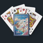 Santorini Greece Illustration Travel Art Vintage Poker Cards<br><div class="desc">Santorini retro vector travel design. Santorini,  the jewel of the Cyclades,  is world-renowned for its dramatic caldera views,  whitewashed cliffside villages,  and unforgettable sunsets.</div>