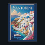 Santorini Greece Illustration Travel Art Vintage Postcard<br><div class="desc">Santorini retro vector travel design. Santorini,  the jewel of the Cyclades,  is world-renowned for its dramatic caldera views,  whitewashed cliffside villages,  and unforgettable sunsets.</div>