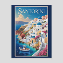 Santorini Greece Illustration Travel Art Vintage Postcard
