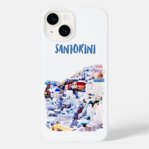 Santorini Greece Illustration Watercolor Case_Mate iPhone 14 Case