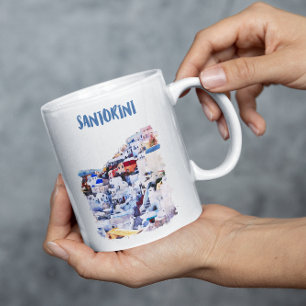 Santorini Greece Illustration Watercolor Coffee Mug