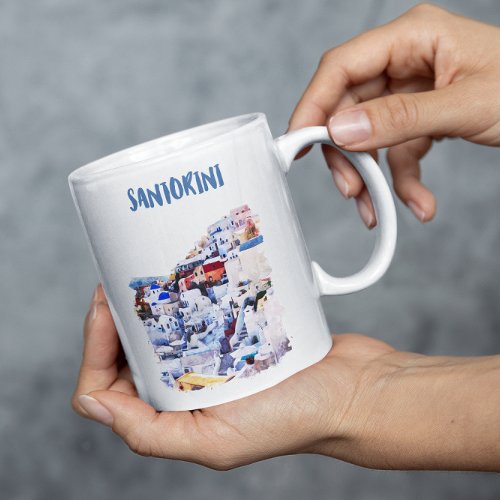 Santorini Greece Illustration Watercolor Coffee Mug