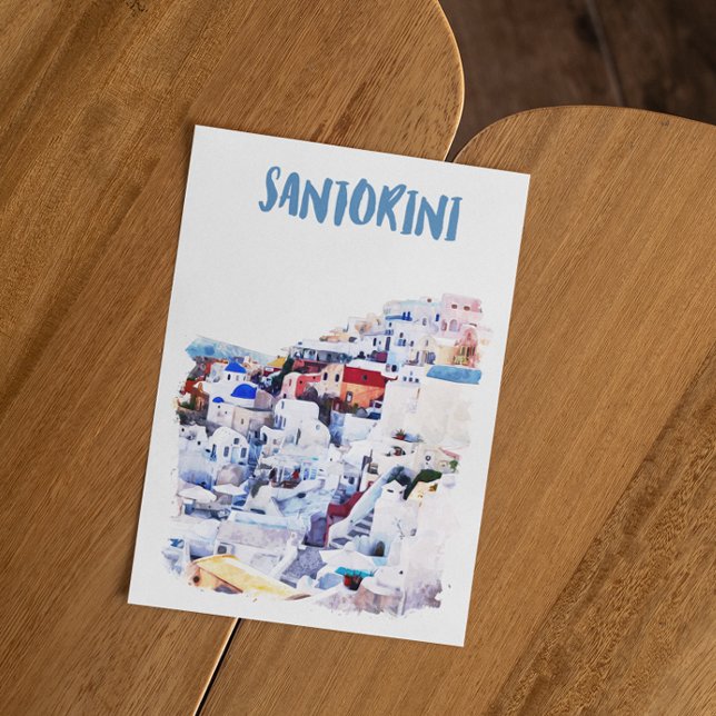 Santorini Greece Illustration Watercolor Invitation (santorini greece illustration travel )