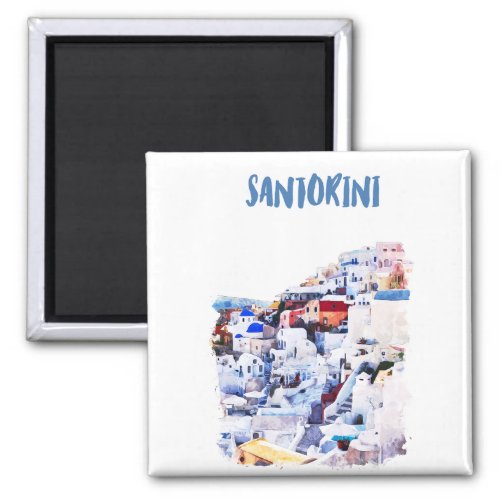 Santorini Greece Illustration Watercolor Magnet