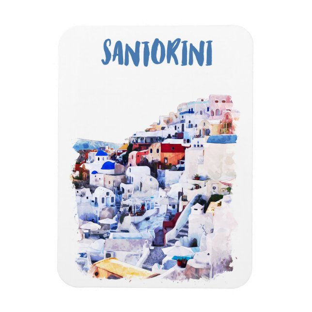 Santorini Greece Illustration Watercolor Photo Magnet (Vertical)
