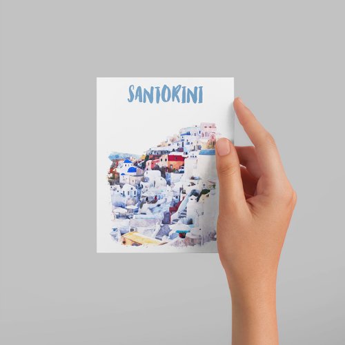 Santorini Greece Illustration Watercolor Postcard