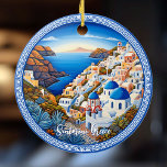 Santorini Greece Island Painting | Travel Art Ceramic Ornament<br><div class="desc">Santorini Greece Isalnd Painting | Travel Art Ceramic Ornament. Personalize with your own text.</div>