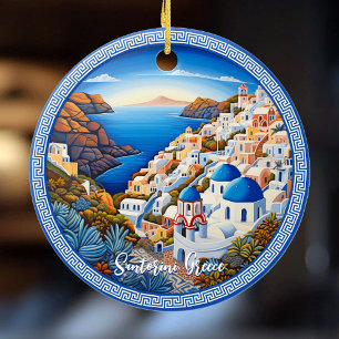 Santorini Greece Island Painting Travel Art Ceramic Ornament